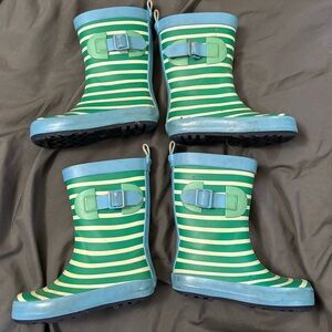 Bundle of two pairs Green and Blue Striped Rain Boots in size 7/8